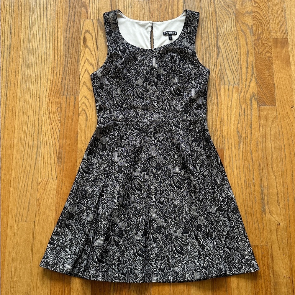Express Black and White Patterned Mini Dress